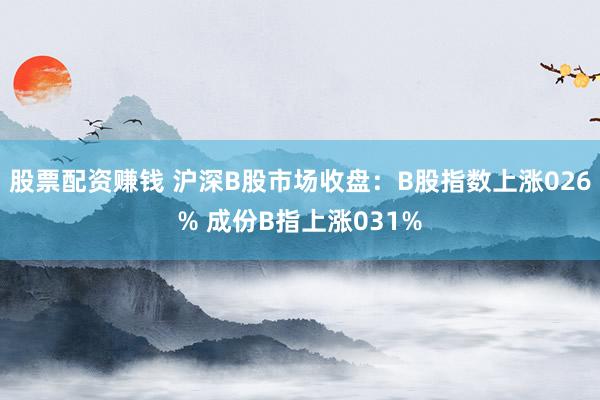 股票配资赚钱 沪深B股市场收盘：B股指数上涨026% 成份B指上涨031%